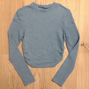 3/20$ Blue Waffle Knit Cropped Long Sleeve Top Size XS